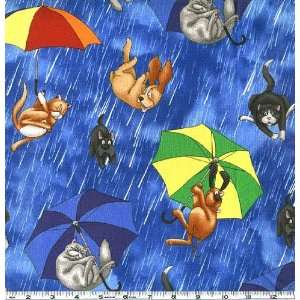   Raining Cats & Dogs Blue Fabric By The Yard: Arts, Crafts & Sewing
