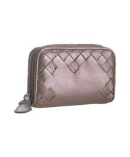 Bottega Veneta beetle iridescent woven leather zip card holder 