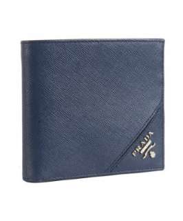 Prada blue saffiano leather bi fold wallet  