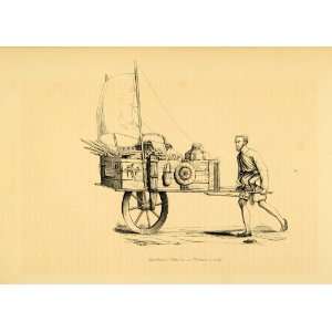  1843 Engraving Costume Chinese Merchant Wagon Cart Sail 