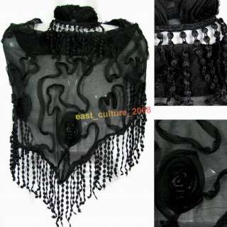 Fashion Rose Silk Triangle Shawl Wraps Black WPS 03  