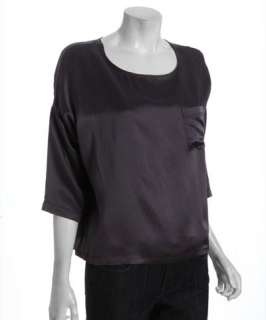 Marc by Marc Jacobs dark grey hammered satin Hayley pocket blouse