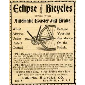   Ad Eclipse Bicycle Co. Automatic Coaster & Brake   Original Print Ad
