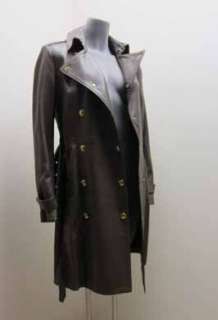 8K Burberry Smooth Piping Trims Leather Double Breasted Trench Coat 