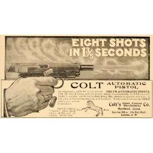   Shots Colt Automatic Pistol Gun   Original Print Ad