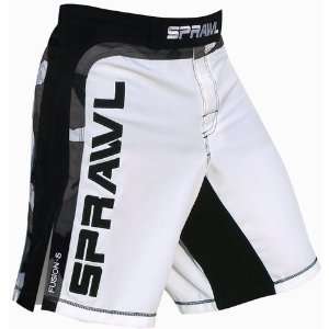  Sprawl Fusion Stretch Fight Shorts   White/Black Sports 