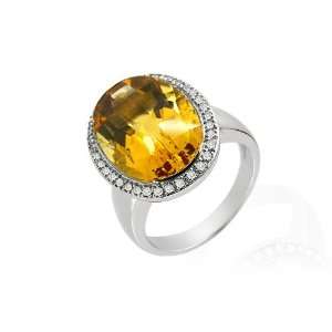  9ct White Gold Citrine & Diamond Cocktail Ring Size 8.5 Jewelry