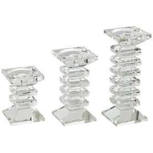  Set of 3 Block Crystal Glass Candle Holders: Home 