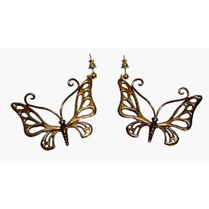  Bronze Filigree Butterfly Ear Rings Jewelry