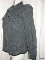 BFS12~CHICOS Black Stretch Denim Chest Pocket Long Sleeve Jacket Size 