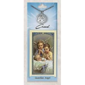  Prayer Card with Pewter Medal Guardian Angel & Chain 