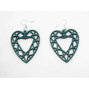  Teal Guarded Heart Wooden Earrings: GTJ: Jewelry