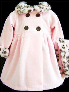NEW Baby Girls PINK & BROWN LEOPARD Size 18M Dress Coat & Hat 