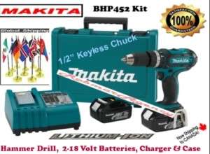 MAKITA   BHP452 18 V LXT Lith Ion Hammer Drill Kit  New  