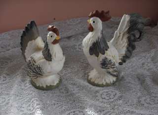 Pair Ceramic Figurines Rooster Hen Midwest Cannon Falls  
