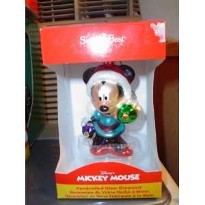   MICKEY MOUSE WITH ORNAMENTS GLASS KEEPSAKE ORNAMENT
