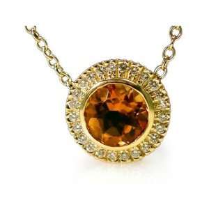  Gold 16 Cable Chain Round Shape Citrine Color Stone Necklace, Set 