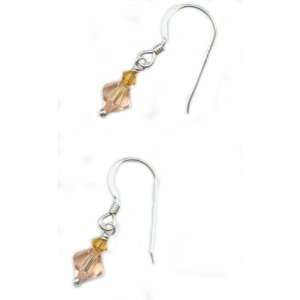 Light Peach, Pink Crystal Accent, Drop Earrings Sterling Silver French 