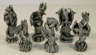 DRAGON pewter metal gothic chess set + glass board  