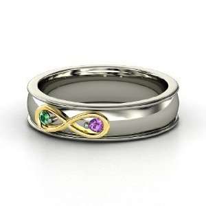 Infinite Love Ring, Platinum Ring with Emerald & Amethyst