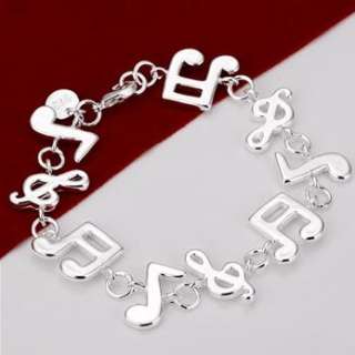 Free shipping wholesale solid silver musical note bangle bracelet +box 