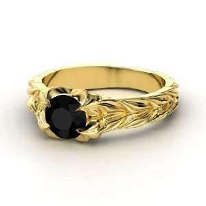   : Rose and Thorn Ring, Round Black Onyx 14K Yellow Gold Ring: Jewelry