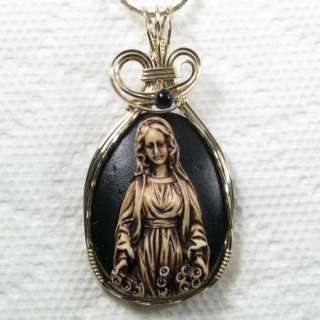 Mother Mary Cameo Pendant 14K Rolled Gold Onyx  