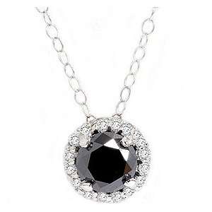    1.12CT Black White Diamond Solitaire Pave Halo Pendant Jewelry