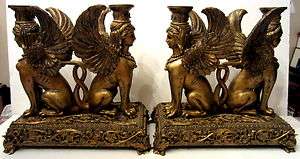 ANTIQUE VINTAGE GOLD CANDLE CANDLESTICK HOLDERS GRIFFIN WOMAN WOMEN 