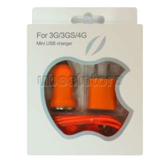 Orange USB 3 in 1 Car Charger+AC Charger+Cable for iphone 3G 3GS 4G U 