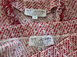 ST. JOHN MARIE GRAY SANTANA KNIT RED / WHITE SKIRT SUIT 8  