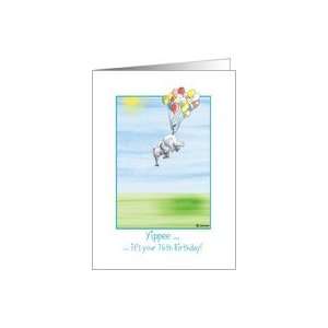   76th Birthday, cute Elephant flying with balloons Card Toys & Games
