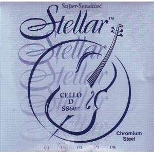  Super Sensitive Cello D Stellar Chromium Steel 3/4 Size 
