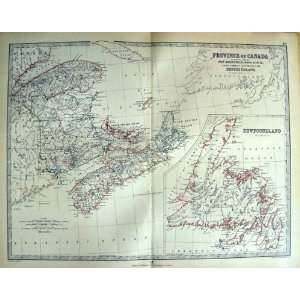   JOHNSTON ANTIQUE MAP 1888 CANADA NEWFOUNDLAND SCOTIA