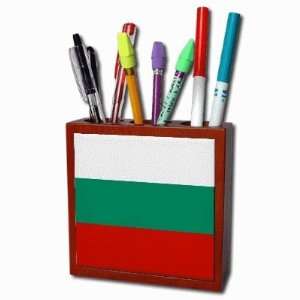 Bulgaria Flag Mahogany Wood Pencil Holder