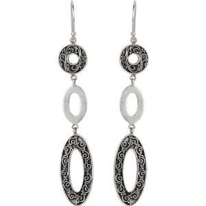   Locker Sterling Silver Linear Earrrings with Scroll Pattern: Jewelry
