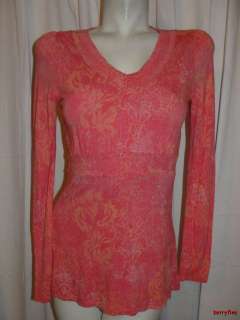   JEANS Pink Coral V neck Long Sleeve Shirt Top Size M Medium  