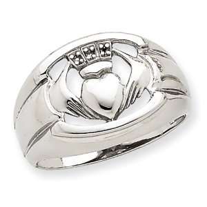   White Gold .01ct. Diamond & Onyx Mens Claddagh Ring Mounting: Jewelry