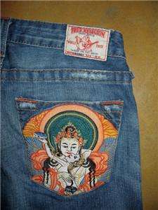 WOMENS TRUE RELIGION BOBBY FLARE JEANS W/ EMBROIDERED BUDDHA 