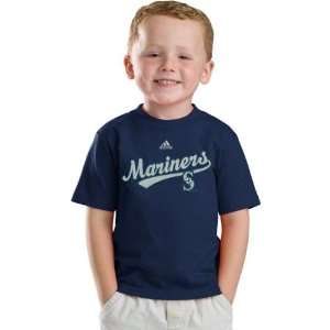 Seattle Mariners Navy Adidas New Script Kids 4 7 T Shirt:  
