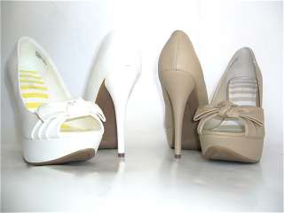 New Beige PeepToe Bow Platform Dress Heels Shoes pumps  