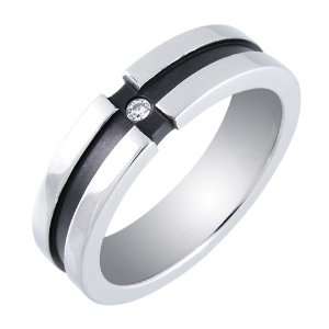 Mens Stainless Steel with Black Plating and Cubic Zirconia Ring, Size 