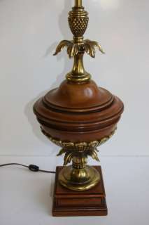 Vtg STIFFEL TABLE LAMP Brass & Wood Neo Classical Hollywood Regency 
