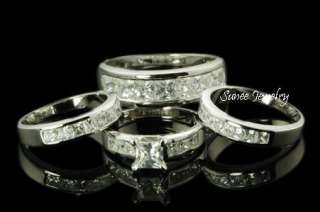 HIS HER 4pcs Matching Engagement Wedding Ring Set  