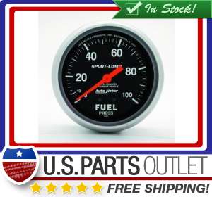 Auto Meter 3412 Sport Comp Mechanical Fuel Pressure Gauge 2 5/8 in 