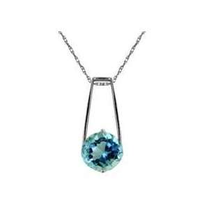  Sterling Silver Round Blue Topaz Pendant Necklace: Jewelry