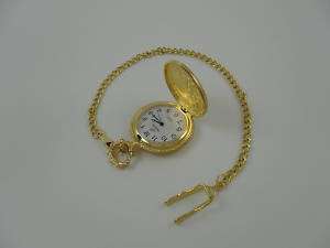 Mens Classique Pocket Watch Gold Overlay Engraved Golf  