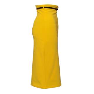 WOMENS YELLOW MIDI LENGTH BELTED PENCIL SKIRT SIZE 8 14  