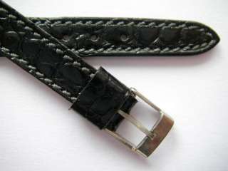 Delac black leather croco print stitched watch band  