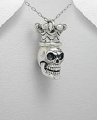 Silver Royal Float Crown Skull Necklace Harley Jewelry  